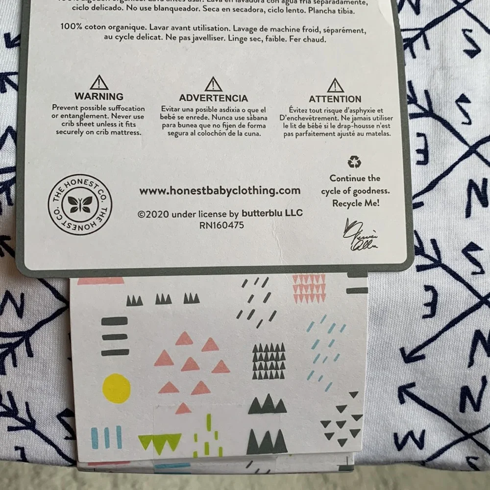 Honest Baby 100% Cotton Fitted Crib Sheet NWT Compass